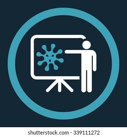 Virus Report vector icon. Style is bicolor flat rounded symbol, blue and white colors, rounded angles, dark blue background.