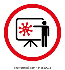 Virus Report vector icon. Style is bicolor flat rounded symbol, intensive red and black colors, rounded angles, white background.