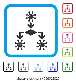 Virus Reproduction icon. Flat grey pictogram symbol inside a light blue rounded frame. Black, gray, green, blue, red, orange color versions of Virus Reproduction vector.