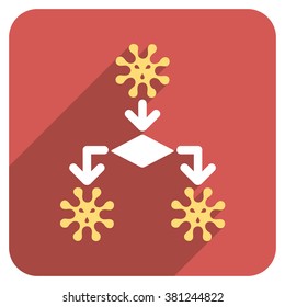 Virus Reproduction long shadow vector icon. Style is a flat symbol on a red rounded square button.