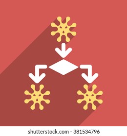 Virus Reproduction long shadow vector icon. Style is a flat light symbol on a red square background.