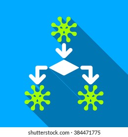 Virus Reproduction long shadow vector icon. Style is a flat light symbol with rounded angles on a blue square background.