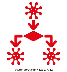 Virus Reproduction vector icon. Style is flat symbol, red color, rounded angles, white background.