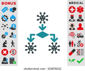 Virus Reproduction vector icon. Style is bicolor flat symbol, soft blue colors, rounded angles, white background.