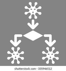 Virus Reproduction vector icon. Style is flat symbol, white color, rounded angles, gray background.