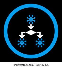 Virus Reproduction vector icon. Style is bicolor flat rounded symbol, blue and white colors, rounded angles, black background.
