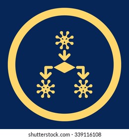 Virus Reproduction vector icon. Style is flat rounded symbol, yellow color, rounded angles, blue background.