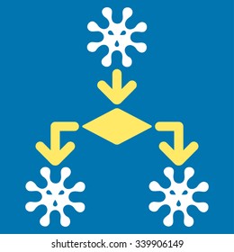 Virus Reproduction vector icon. Style is bicolor flat symbol, yellow and white colors, rounded angles, blue background.
