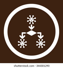 Virus Reproduction vector icon. Style is flat rounded symbol, white color, rounded angles, brown background.