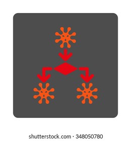 Virus Reproduction vector icon. Style is flat rounded square silver button with red symbol, white background.
