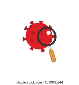 Virus research flat vector with magnifying glass vector isolated in white