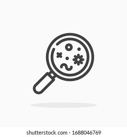 Virus research icon in line style. For your design, logo. Vector illustration. Editable Stroke.