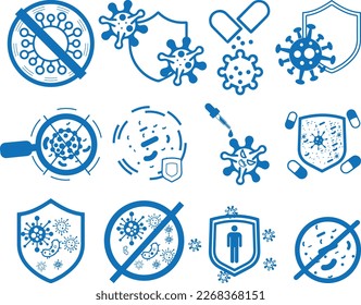 Virus resistance icon, virus infection icon blue vector