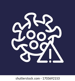 Virus risk white colored vector line icon with dark background