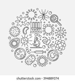 Virus round illustration - vector laboratory or medical background made with thin line virus and bacteria signs