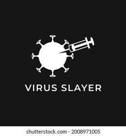 Virus sars icon in glyph style, with vacine injection, solid color vector.