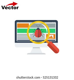 virus scan computer icon, vector pc bugs icon, isolated Computer virus icon