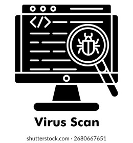 Virus Scan Icon Glyph Style. Vector Illustration For Graphic Design