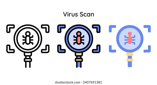 Virus Scan Icon Related to Cyber Security, Virus . Line, Line Color, Flat Style