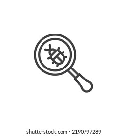 Virus scan line icon. linear style sign for mobile concept and web design. Bug and magnifier outline vector icon. Symbol, logo illustration. Vector graphics