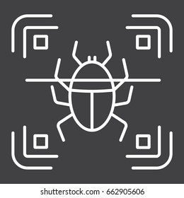 Virus scan line icon, security and antivurus, vector graphics, a linear pattern on a black background, eps 10.