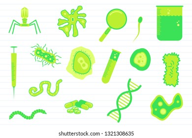 virus science education with various objects and paper line background - vector