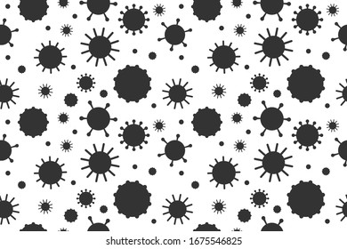 Patrón sin problemas de virus. Fondo coronavirus de color negro. Biología de las bacterias Organismos Patrón Sin Mareo. Enfermedad epidémica por Infección Virus. Ilustración de vectores planos aislada en fondo blanco.