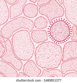 Virus seamless pattern. Coronavirus 2019-nCoV, COVID-19, syringe. Blood test for virus or bacteria. SARS Pandemic Pathogen respiratory Chinese corona virus. Design for website, print