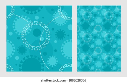 Virus seamless pattern - Coronavirus COVID-19 or bacterial disease antibacterial packaging - blue colors