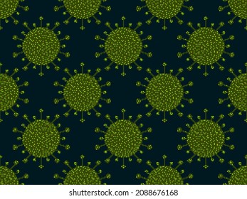 Virus seamless pattern pixel art. Coronavirus cells in the style of 8-bit graphics of retro video games from the 80s and 90s. Covid 2019 is a worldwide pandemic. Vector illustration