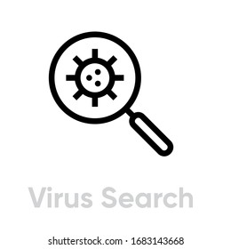 Virus Search Epidemic icon. Editable line vector. Symbol magnifier, magnifying glass to explore the microbe. Single pictogram.