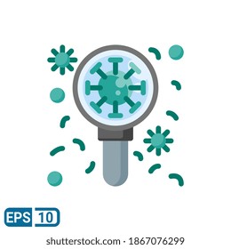 icono de búsqueda de virus en estilo plano aislado en fondo blanco. EPS 10