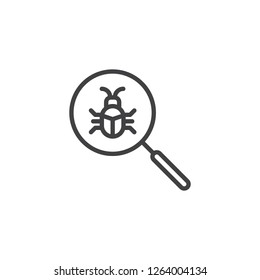 Virus search outline icon. linear style sign for mobile concept and web design. Magnifying glass and virus bug simple line vector icon. Symbol, logo illustration. Pixel perfect vector graphics