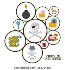 virus and security system design over white background, vector illustration