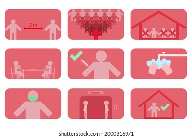 Сorona virus set infographic illustration icons. Concept with protective safety measures and precautions warning signs antivirus icons related to coronavirus.