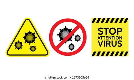 Virus. set of information signs. Novel coronavirus (2019-nCoV) stop. Virus outbreak spread pandemic. Health and medical testing, screening. Respiratory, breathing. Vector illustration  diagram.