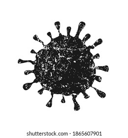 Virus shape icon. Grunge texture. Virion vector art illustration. Coronavirus disease symbol. Influenza epidemic logo. Covid-19 pandemic decorative clip-art sign. Isolated on white background.
