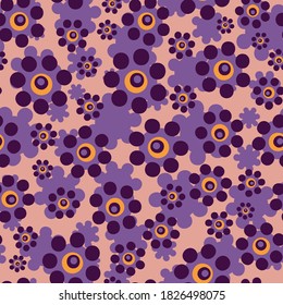 Virus shapes seamless vector pattern in purples. Surface print design for fabrics, stationery, scrapbook paper, and packaging.