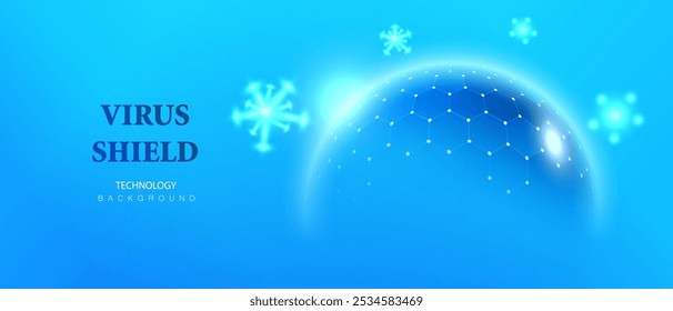 Virus shield background. Dome barrier technology vector. Cyber protection hexagon shield futuristic design. Ai ball protect concept.