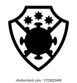 icono de virus y escudo negro