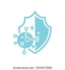 ilustração de design de vetor de contorno de ícone de vírus e escudo