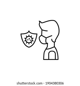 Virus, shield, masked man flat vector icon in water pack on white background