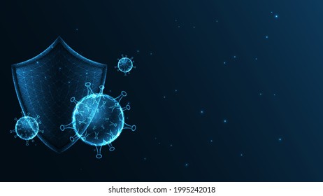 Virus with shield. Virus protection concept line connection. Low poly wireframe design. Abstract geometric background. vector illustration.