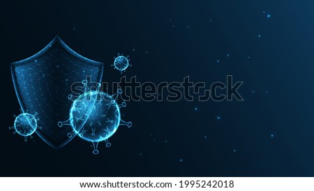 Virus with shield. Virus protection concept line connection. Low poly wireframe design. Abstract geometric background. vector illustration.