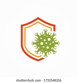 Vector de logotipo de protección contra virus y blindaje, protección contra coronavirus. Vector del logotipo de protección bacteriana.