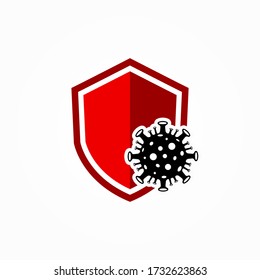 Virus and shield protection logo vector, protective shield to coronavirus. Bacteria Protection logo vector.