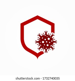 Vector de logotipo de protección contra virus y blindaje, protección contra coronavirus. Vector del logotipo de protección bacteriana.