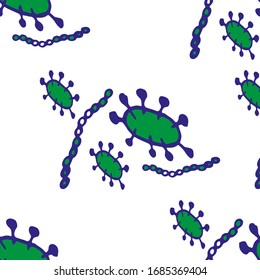 Virus Sick. Seamless Pattern. Dangerous Ebola Epidemic Sick Vector Illustration Flat Vector Illustration Backdrop. Antiviral in hospital Background.  Bacteria Illustration.