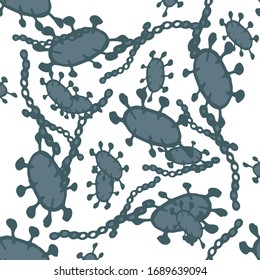 Virus Sick. Seamless Pattern. Dangerous Virus Infection Cell cancer, microbe, virus. Abstract molecule Background. Control and antiseptic Backdrop.  Bacteria Illustration.