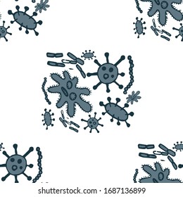 Virus Sick. Seamless Vector. Abstract Different Kinds of Viruses. Bacteria and germs, Flat Vector Illustration Background. Disinfectant anti mold Backdrop.  Bacteria Illustration.